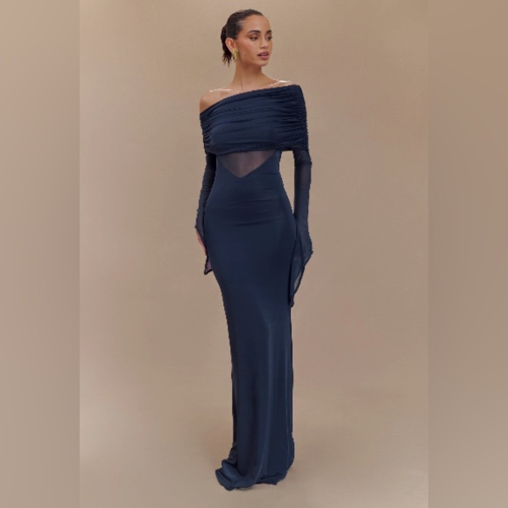 Kaitlin One Shoulder Slinky and Mesh Maxi Dress